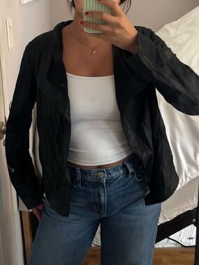 BB Dakota Black Draped Leather Jacket